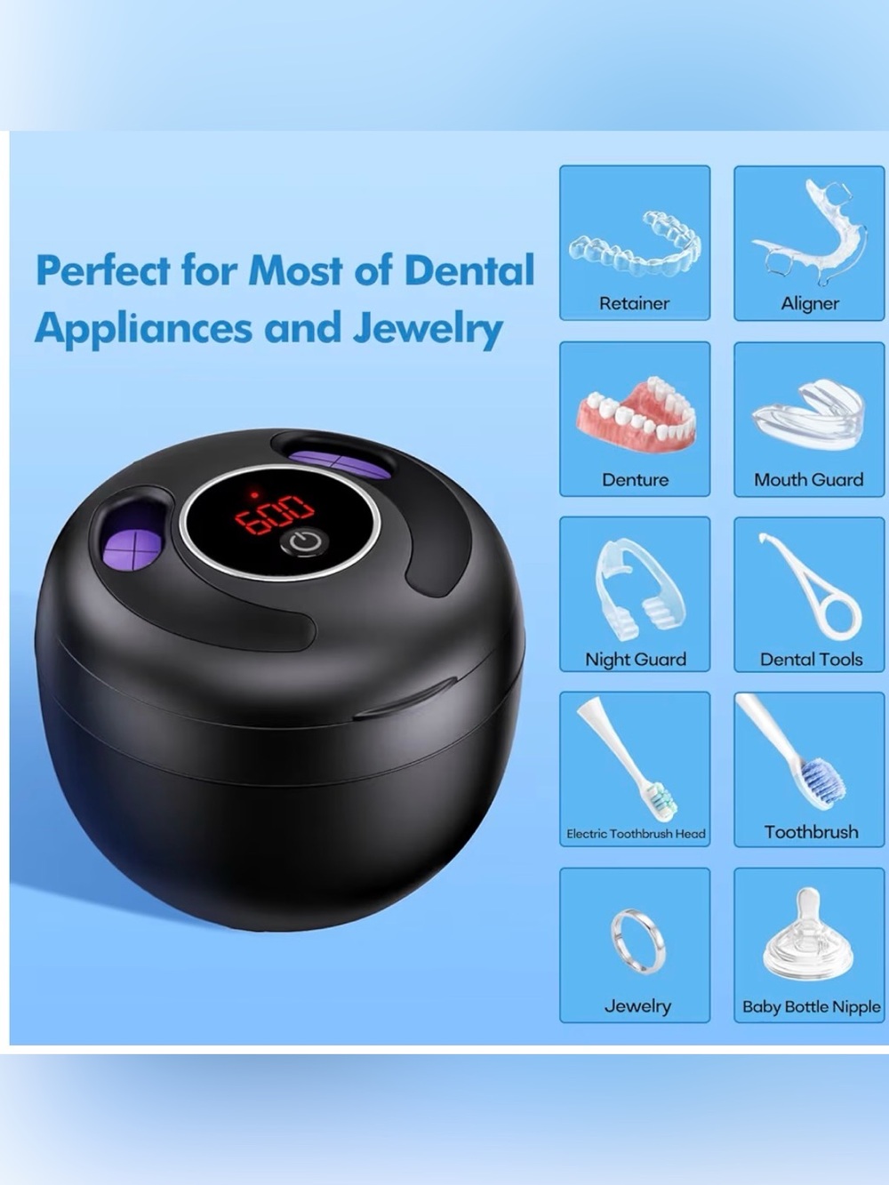 Ultrasonic Denture & Retainer Cleaner — Black NEW (open box ) - Picture 4 of 8